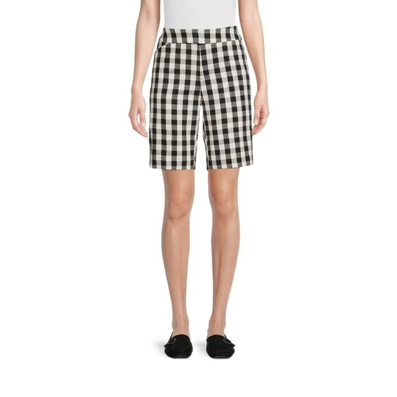 Time & Tru Women's Pull on Stretchy Cotton Blend Gingham Bermuda Shorts, XXL - Picture 4 of 5